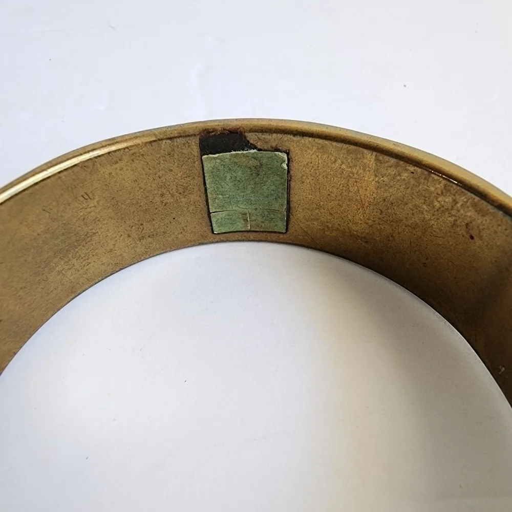 Vintage Mother Of Pearl Bangle Bracelet Brass‎ African Chunky Boho Bohemian 60s